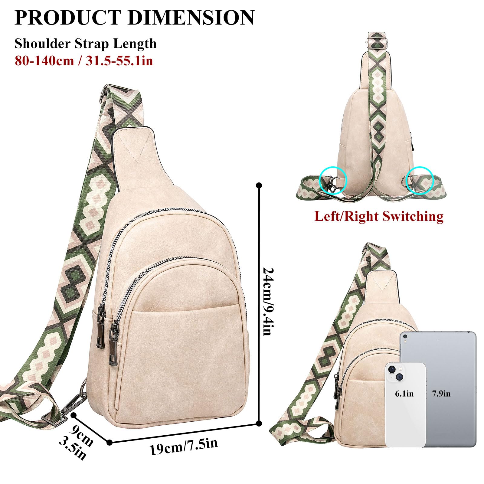 Long Keeper Bolso de Pecho Cuero Pequeño para Mujer Hombre Mochila Bandolera Cruzada Imitacion Cuero Bolsa de Viaje Sling Bag para Senderismo Viaje Outdoor