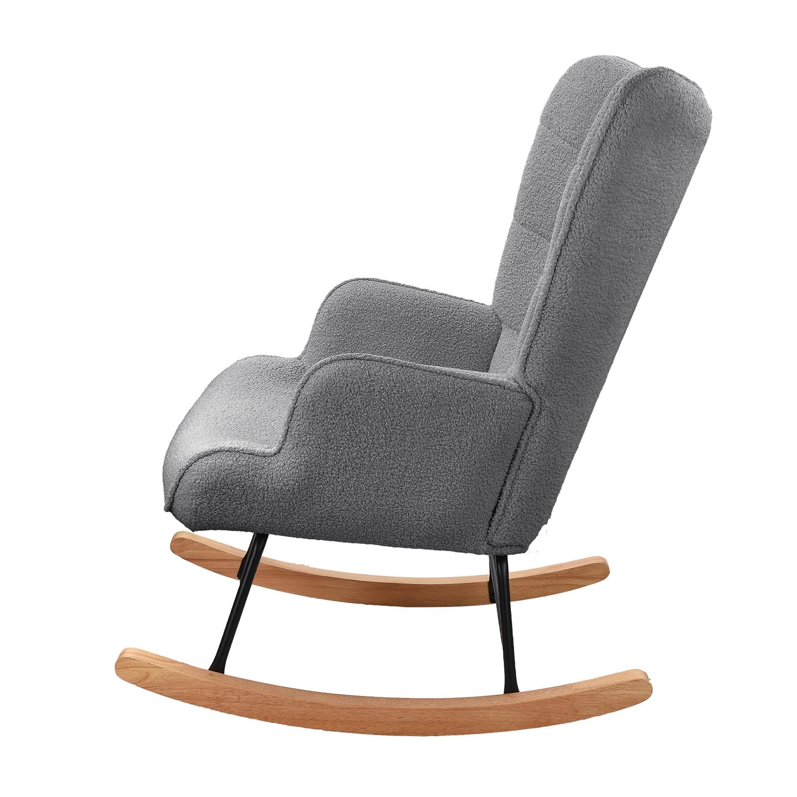 MEXUS Fauteuil à Bascule d'allaitement Teddy, revêtement Velours, Pieds en Bois Massif, avec accoudoirs, pour Salon, Chambre, Balcon.-75 x 68 x 92 cm (T x B x H) (Gris foncé)