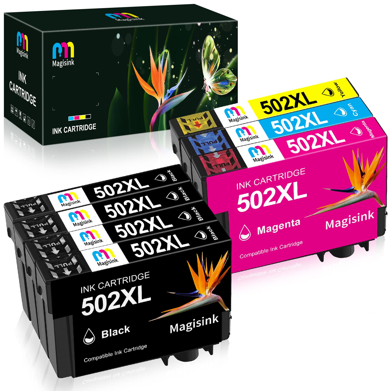 Magisink 502XL Replacement for Epson 502 502XL Ink Cartridges For Expression Home XP-5100 XP-5105 XP-5155 XP-5150 WorkForce WF-2860DWF WF-2865DWF WF-2880DWF WF2885DWF (Black Cyan Magenta Yellow)