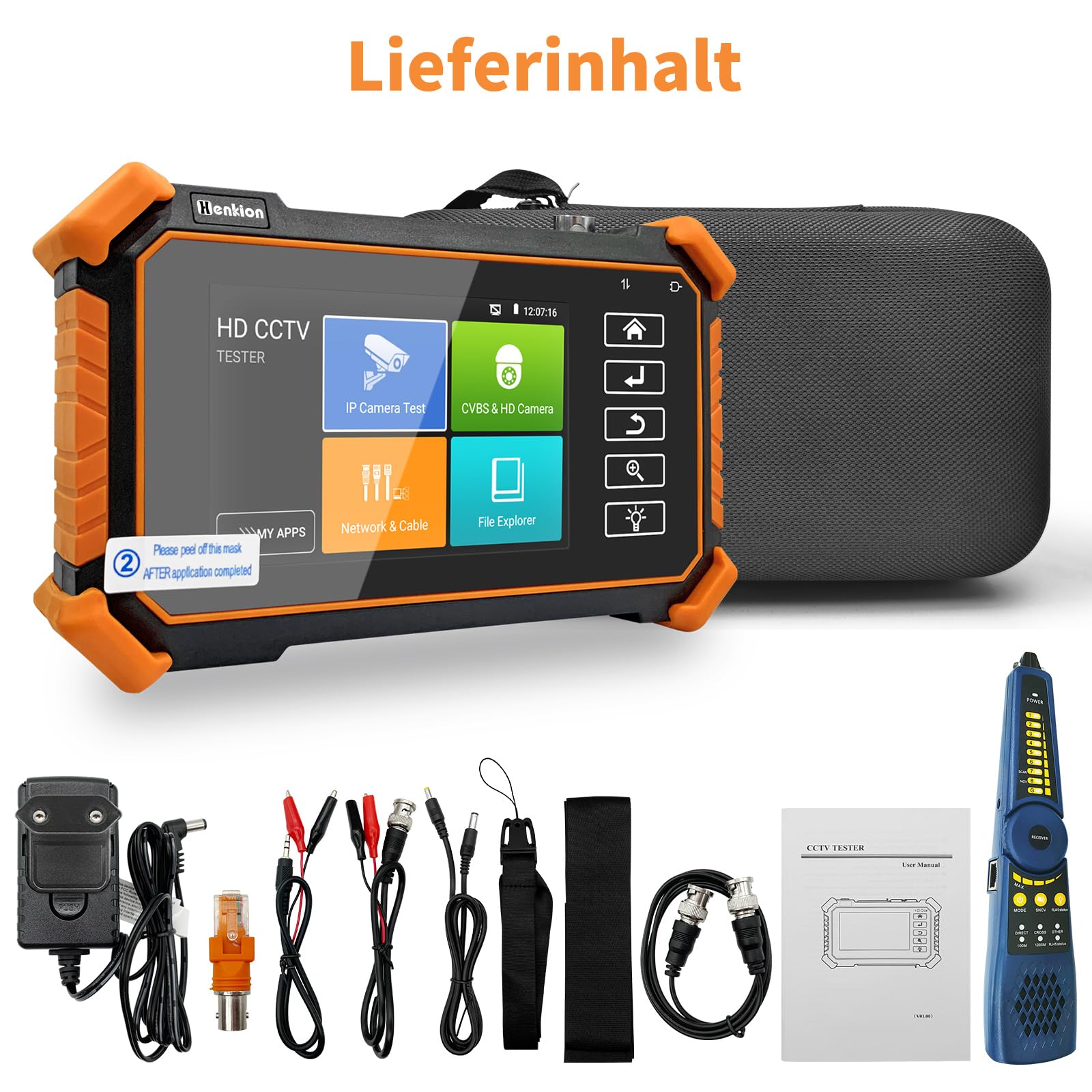 Henkion CCTV-Tester IPC-1910C Plus, 4-Zoll-Touchbildschirm Monitor, 8K 32MP IP und 4K 8MP TVI CVI AHD CVBS Kameratest, IPC Tester Unterstützung ONVIF RTSP POE PTZ WiFi RS485 mit Kabel-Tracker