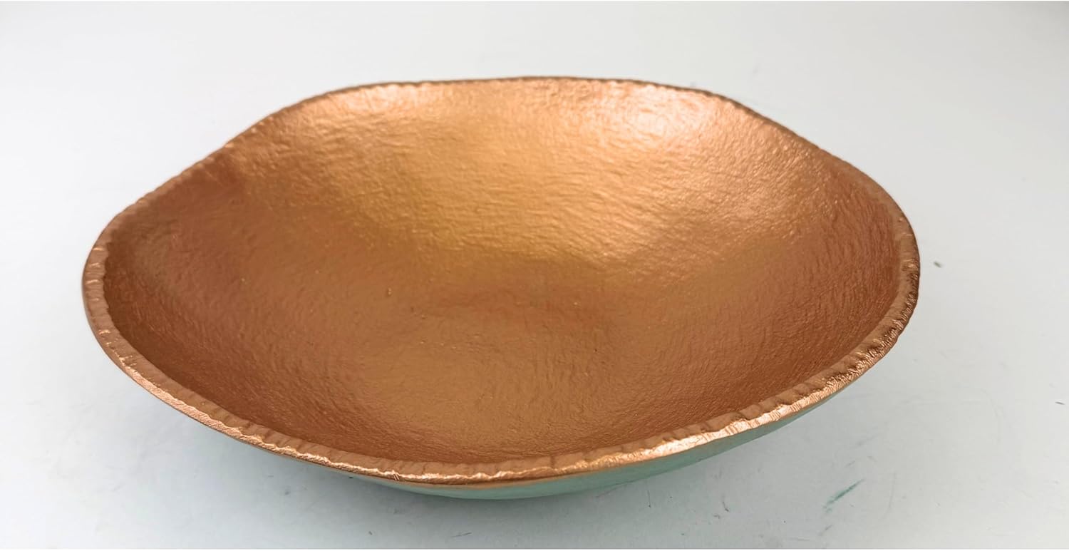 ANDALUCA Cast Metal Turquoise Copper Finish Round Decorative Bowl (12 inch)