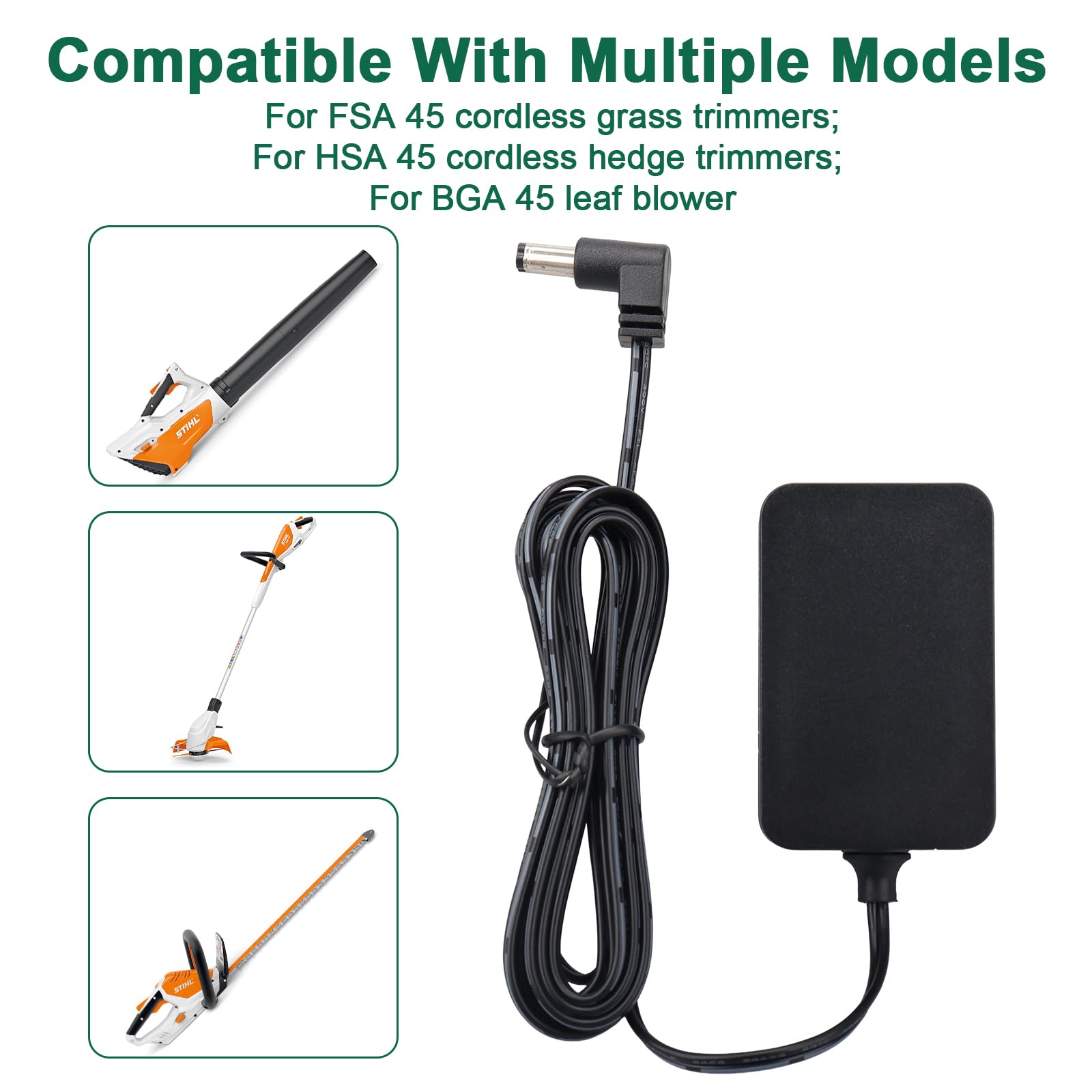 22.5V 0.65A Charger Compatible avec Stihl FSA 45 Débroussailleuses, HSA 45 Taille-haie, BGA 45 Souffleurs à Feuilles, Câble de Charge de Remplacement LK45 14.6W