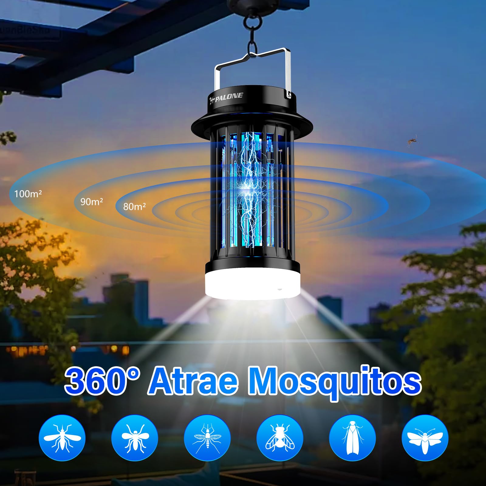PALONE Lampara Antimosquitos IluminacióN Recargable Atrapa Moscas Atrapa Mosquitos USB LED Potente, Adecuado para Dormitorio, JardíN, Camping, Interior y Exterior