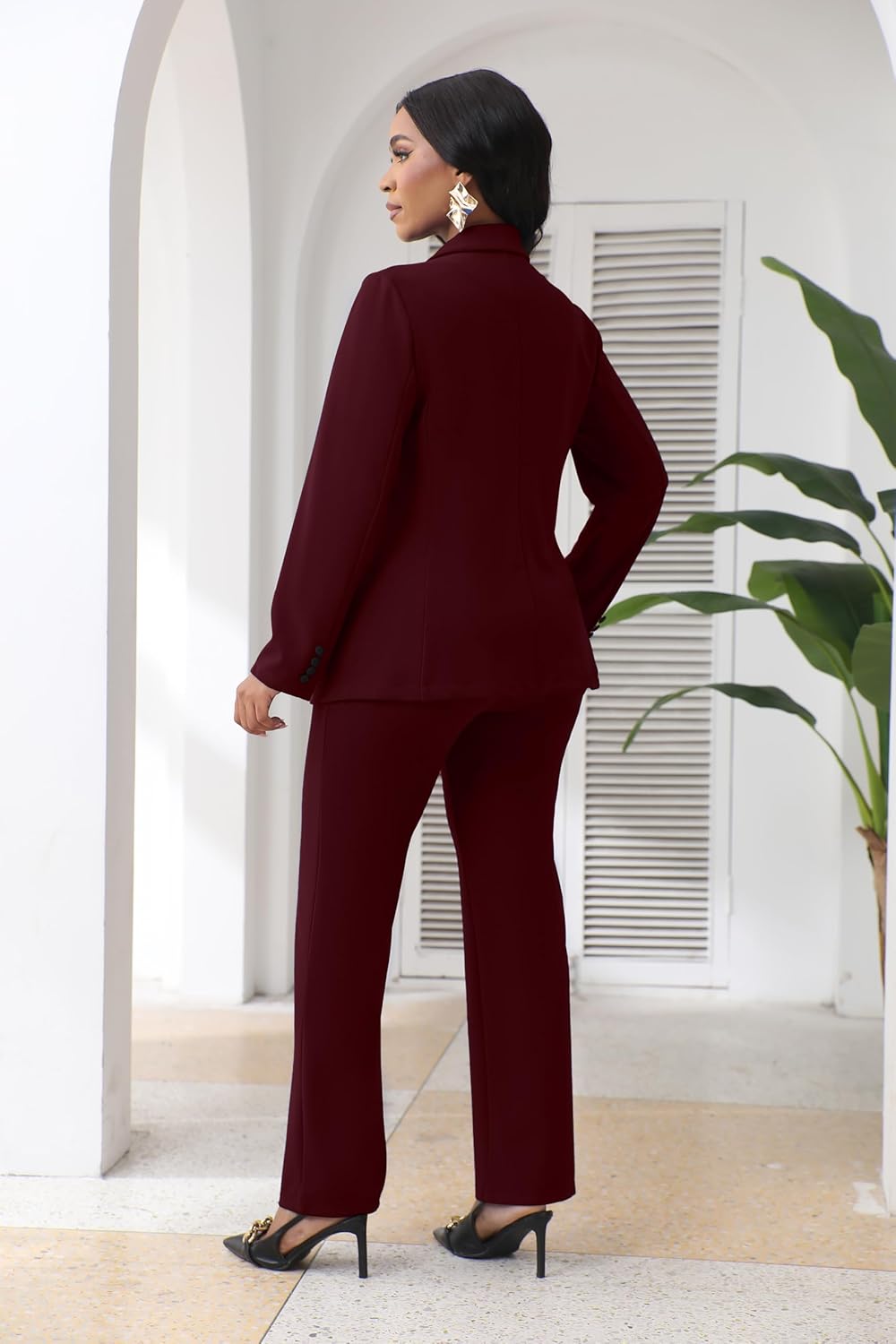 Ophestin Women 2 Piece Pant Suits Set Long Sleeve Striped Color Jackets Blazer Business Casual Dressy Work Office Outfits - Image 5