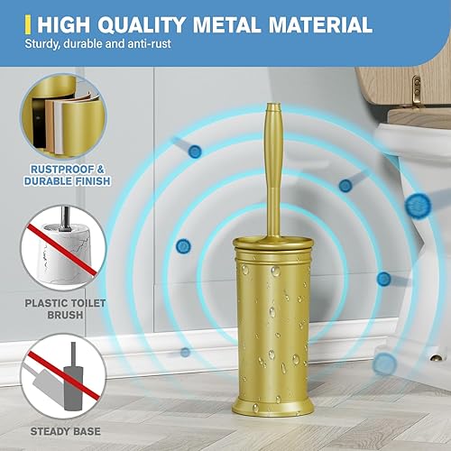 Miniatura 2 de UPTRONIC Juego de cepillo de inodoro de metal y soporte con mango extra largo, cerdas duraderas, cepillo para inodoro y soporte cubierto para