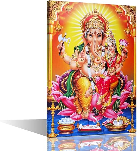 TUMOVO Decoraciones de pared para sala de estar, lienzo de Lord Ganesha, arte de pared, pĂłster de Dios hindĂş, pintura sobre lienzo, 1 panel, TUMOVO Decoraciones de pared para sala de estar, lienzo de Lord Ganesha, arte de pared, pĂłster de Dios hindĂş, pintura sobre lienzo, 1 panel,