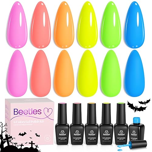 Miniatura 8 de Beetles - Juego de esmalte de uñas de gel Neon Light de 6 colores en tonos rosa fuerte, azul, amarillo, verde, kit de manicura semipermanente, LED,