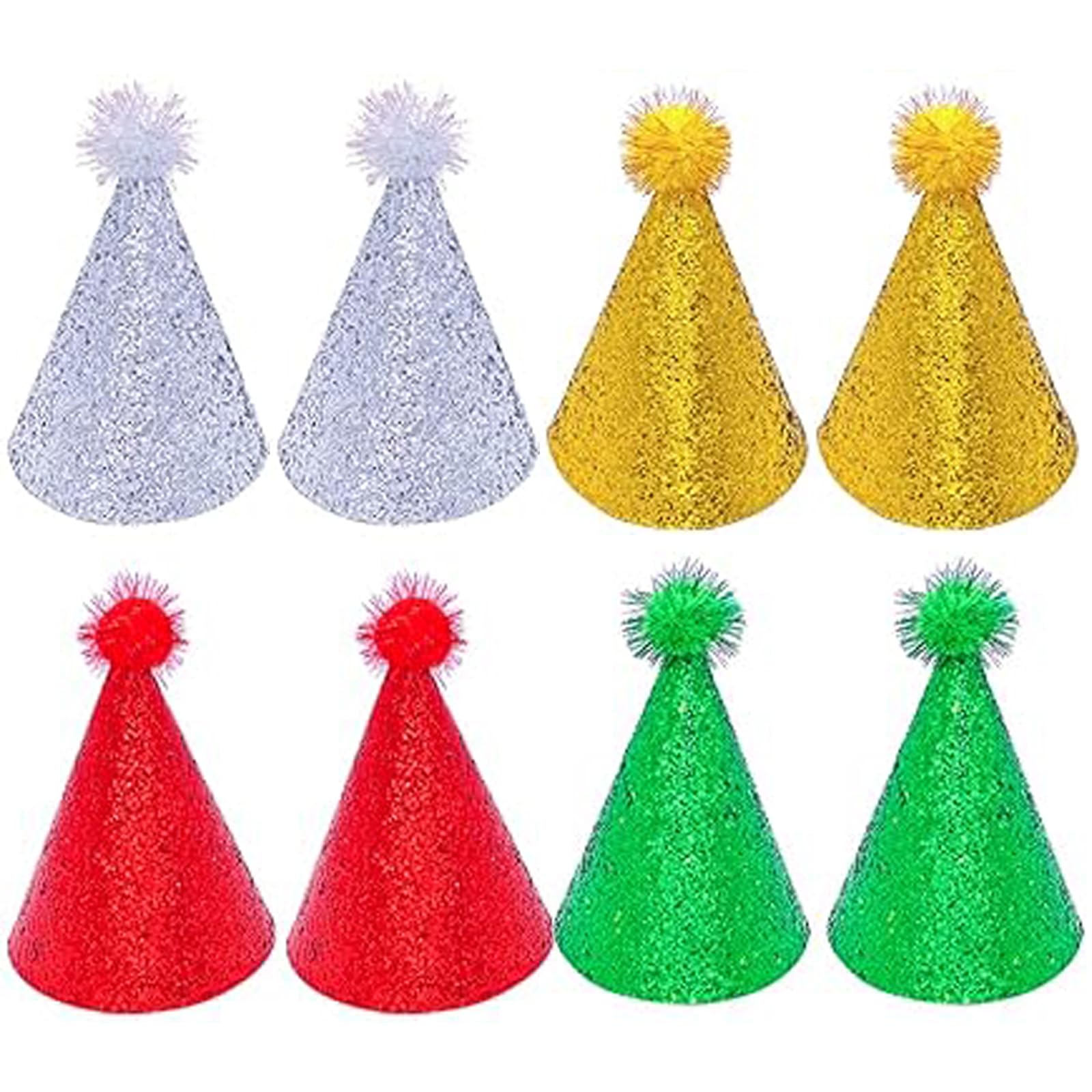 KFSCIP8 Pcs Cone Party Hats - Kids & Adults Glitter Reusable Happy Birthday Hats