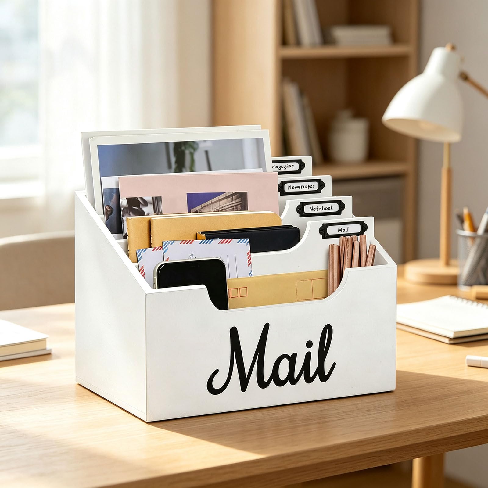 Brief und Dokumenten Organizer mit Holzfächern, Schreibtisch Aufbewahrungsdesign für Empfangstheke, Arbeitsbereich, Desktop Papiersortierer, Holz Post Organizer, Dokumentenablage