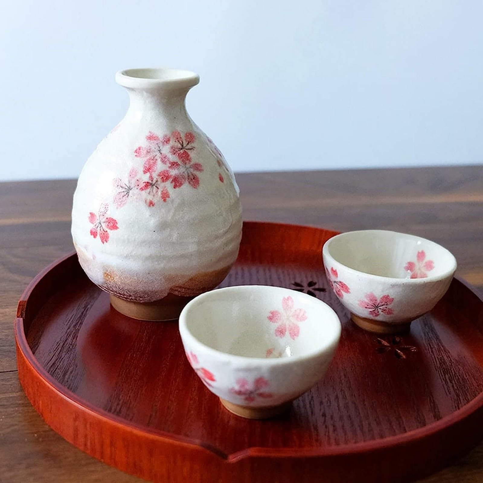 Service à saké en céramique, Tasse à vin Traditionnelle en céramique Faite à la Main, Fleurs de Cerisier peintes à la Main, Porcelaine Facile à Nettoyer (1)