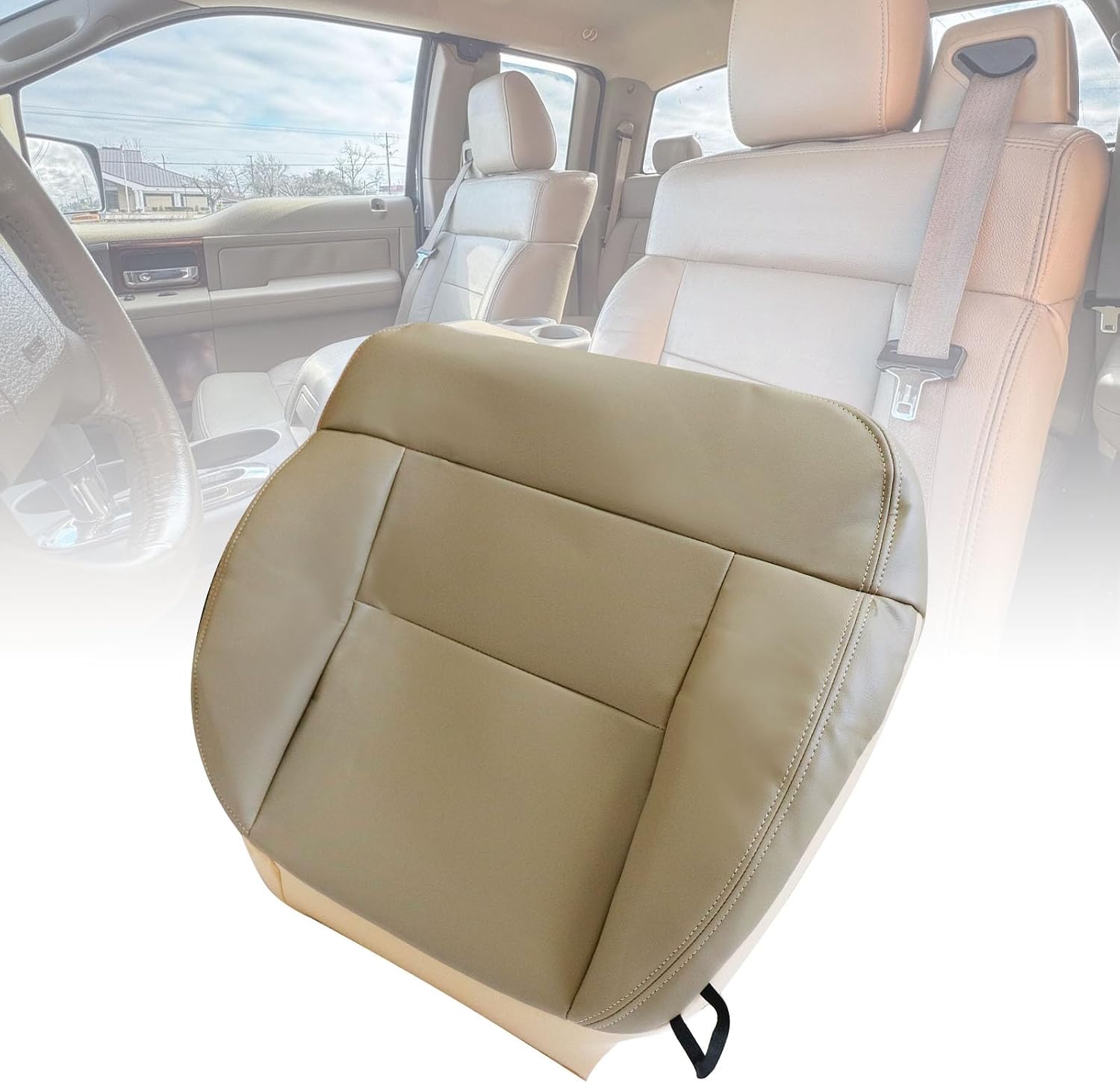 NLQR Front Driver Side Bottom Replacement Leather Seat Cover Ebony Black Compatible with Ford F150 Lariat XL 2004 2005 2006 2007 2008