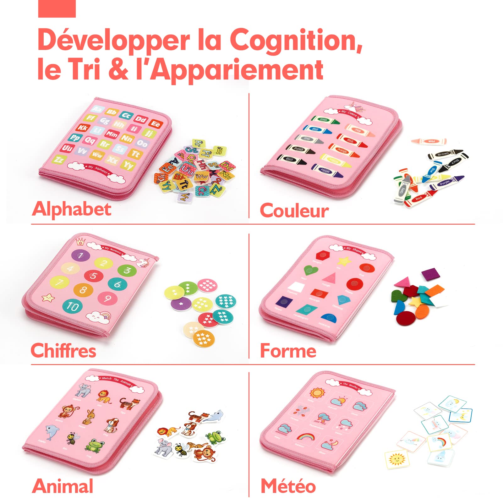 hahaland Busy Board Jouet Montessori, 7 in 1 Licorne Jouet Éducatif, Jouets d'Activité et de Développement pour Enfants, Livre Bebe en Feutre, Quiet Book Cadeau pour Enfant, 5 Couches Planche