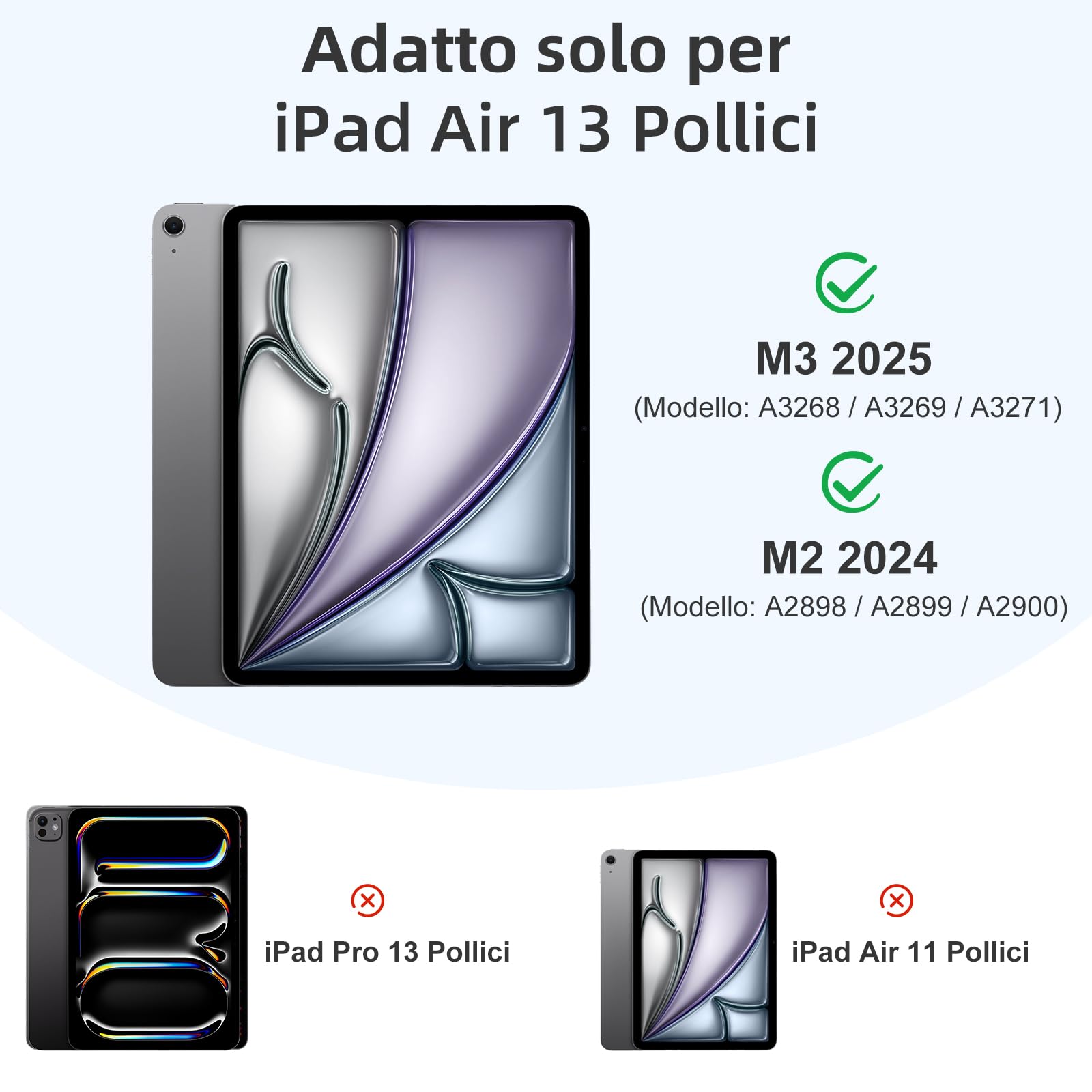 Vobafe Cover iPad Air 13 Pollici M3/M2 (2025/2024) con Portapenna, Custodia Sottile Folio a Supporto Protettiva, Visualizzazione Multi-Angolo, Accensione/Spegnimento Automatico, Grigio Chiaro