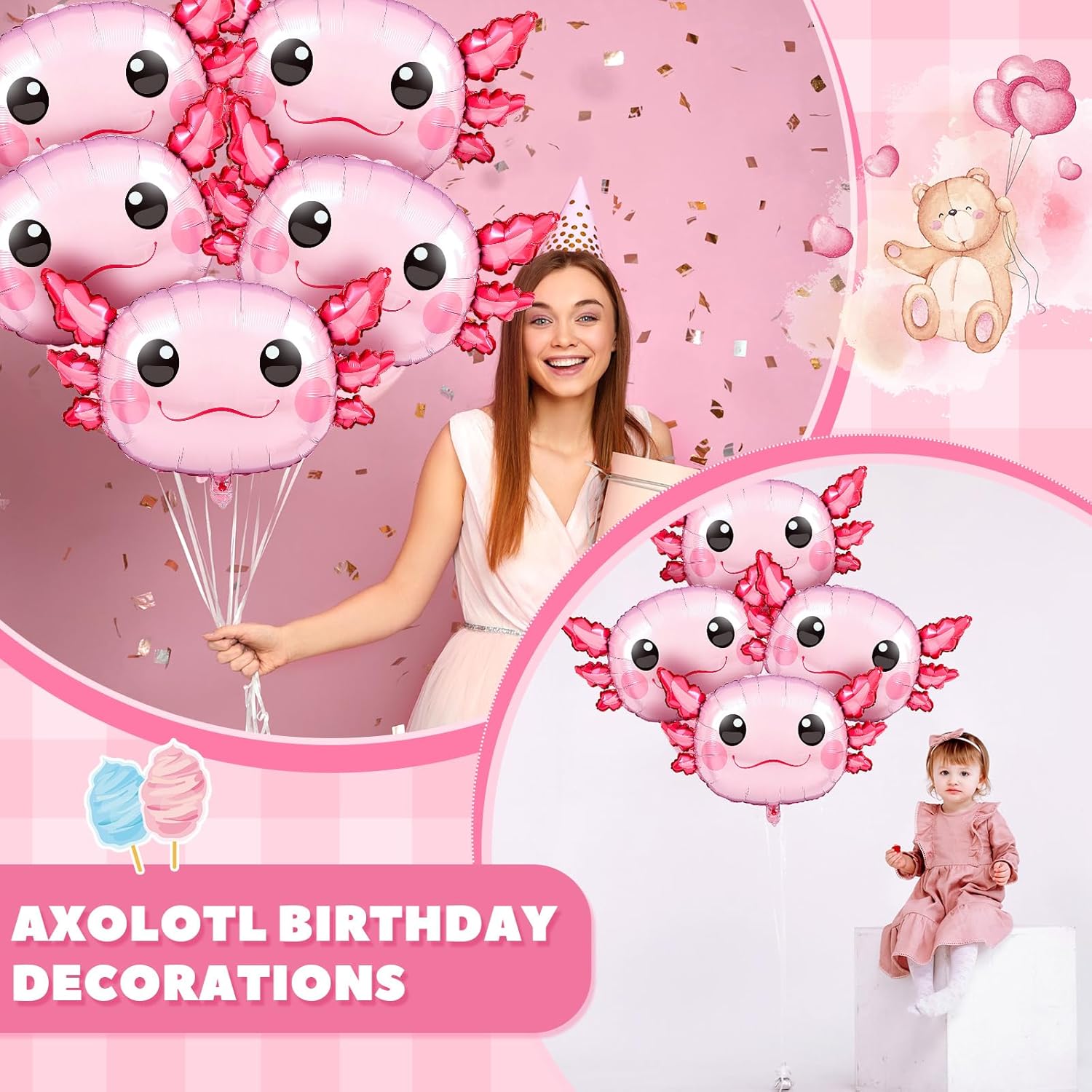 12 Pcs 34 Inch Axolotl Balloon Axolotl Birthday Party Decorations Aluminum Foil Inflatable Summer Supplies for Beach Themed Favor (Pink)