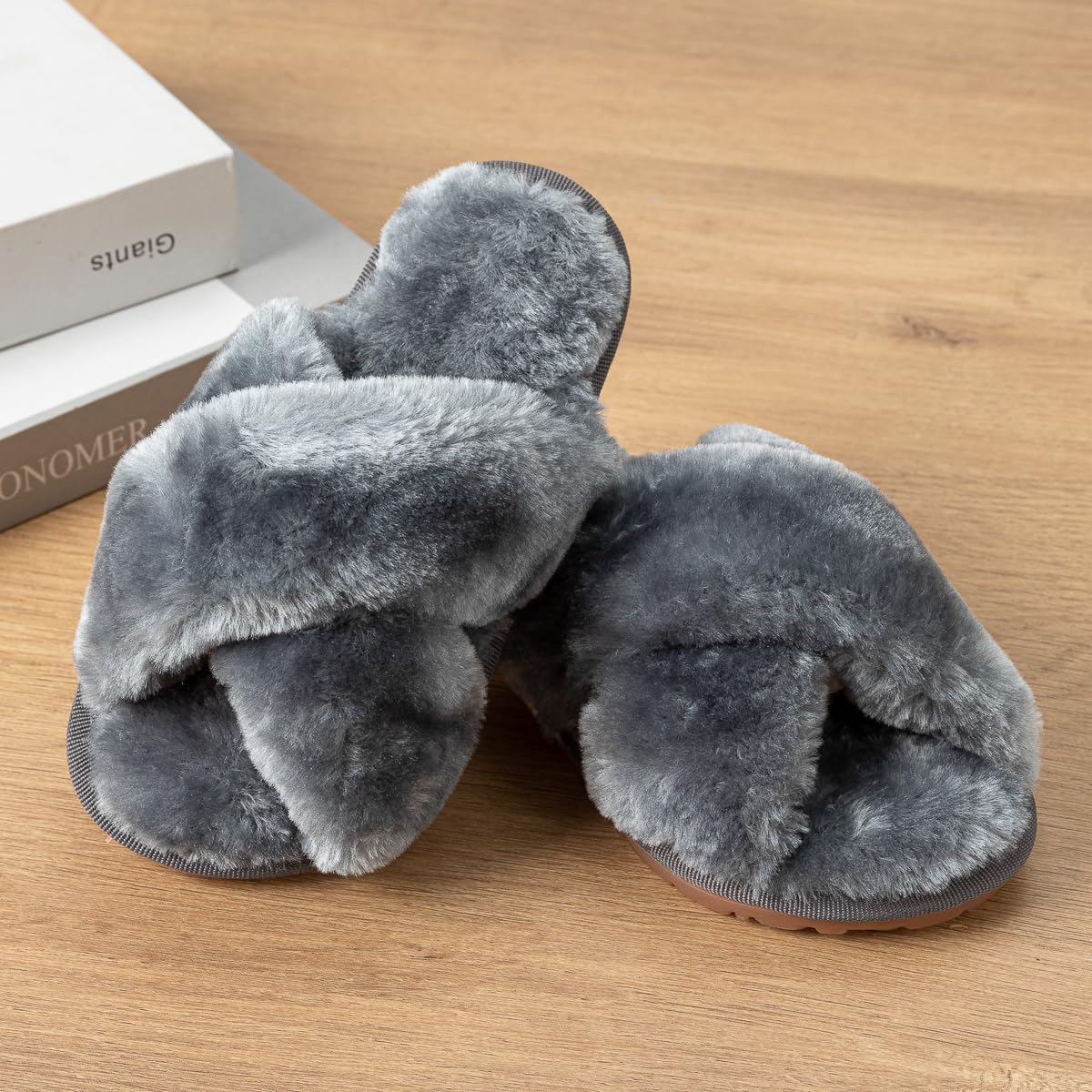 Girls Fluffy Slippers Memory Foam Soft Plush Cross Band House Shoes Indoor Outdoor Slip On - Image 3