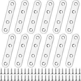 Zxglxinyao 12pcs Stainless Steel Mending Plates Flat Brackets with 48 Screws - Heavy Duty Straight Joining Plates for Furniture Repair