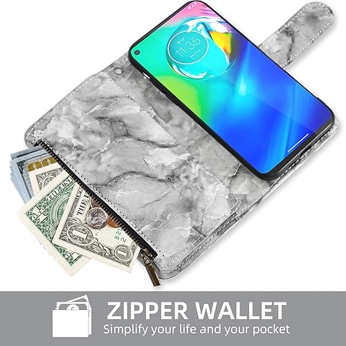 Miniatura 5 de Asuwish Funda de teléfono para Moto G Power 2020 con protector de pantalla de vidrio templado y soporte de ranura de cuero de mármol para tarjetas