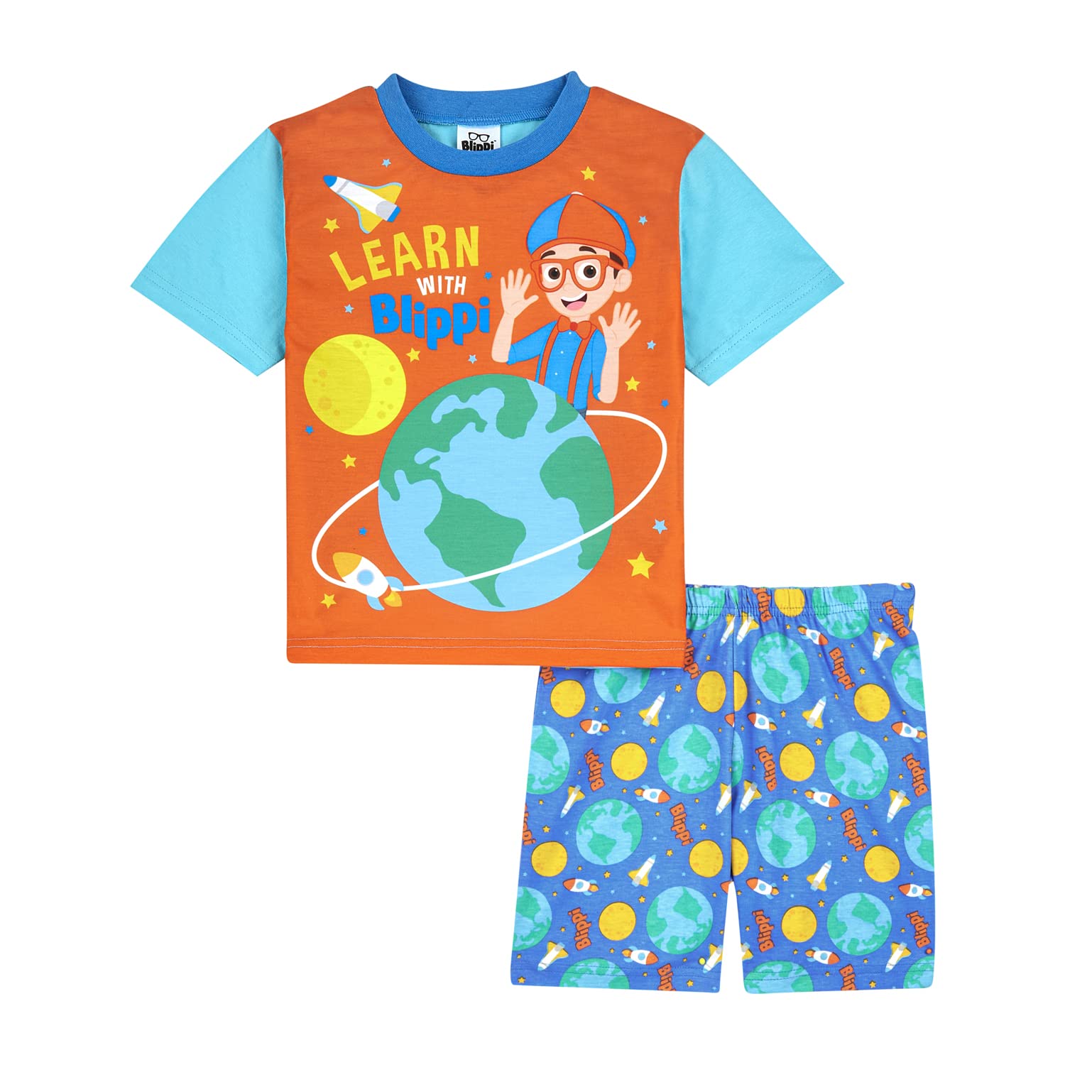 Blippi Boys Orange Pyjamas, Short Pjs Set For Kids, Official Merchandise, Ages 18 Months To 7 Years Old (As8, Age, 6_Years, 7_Years)