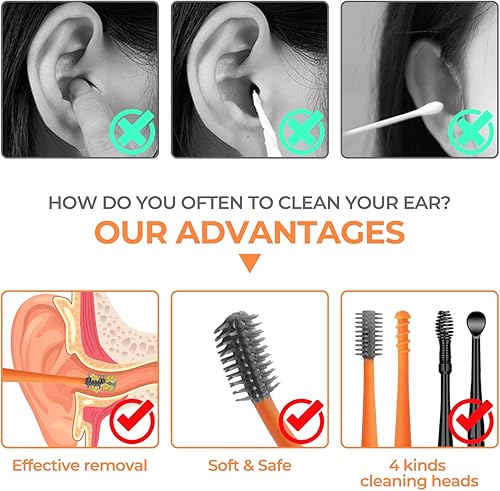Miniatura 4 de Q Grips Kit de eliminación de cera de oídos, limpiador de orejas, juego de 2 piezas de herramientas para quitar oídos, reutilizable de silicona