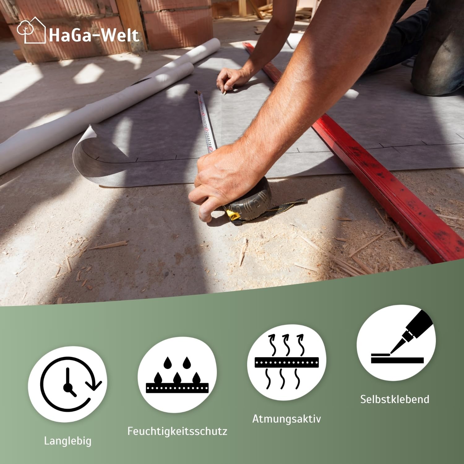 Non-tissé anti-condensation HaGa 95g/m² 10m x 1,2m autocollant pour tôle trapézoïdale, tôle d'aluminium, tôle de toit - protection efficace contre l'humidité et la condensation