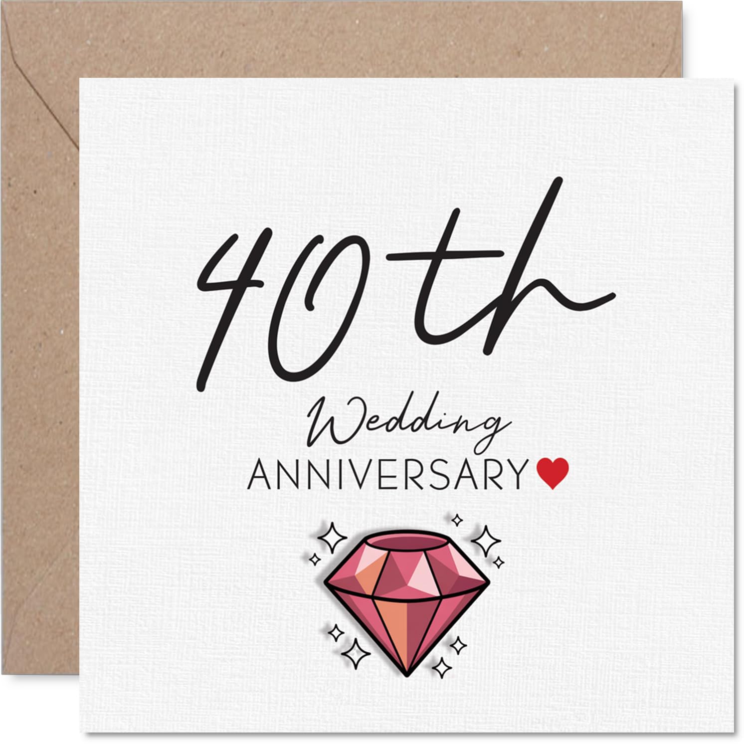 Milestone 40th Anniversary Card - Cheers to 40 Sparkling Years - Diamond Motif with Heart Detail - Adds a Touch of Elegance to a Ruby Anniversary - 145mm Square, Envelope Included