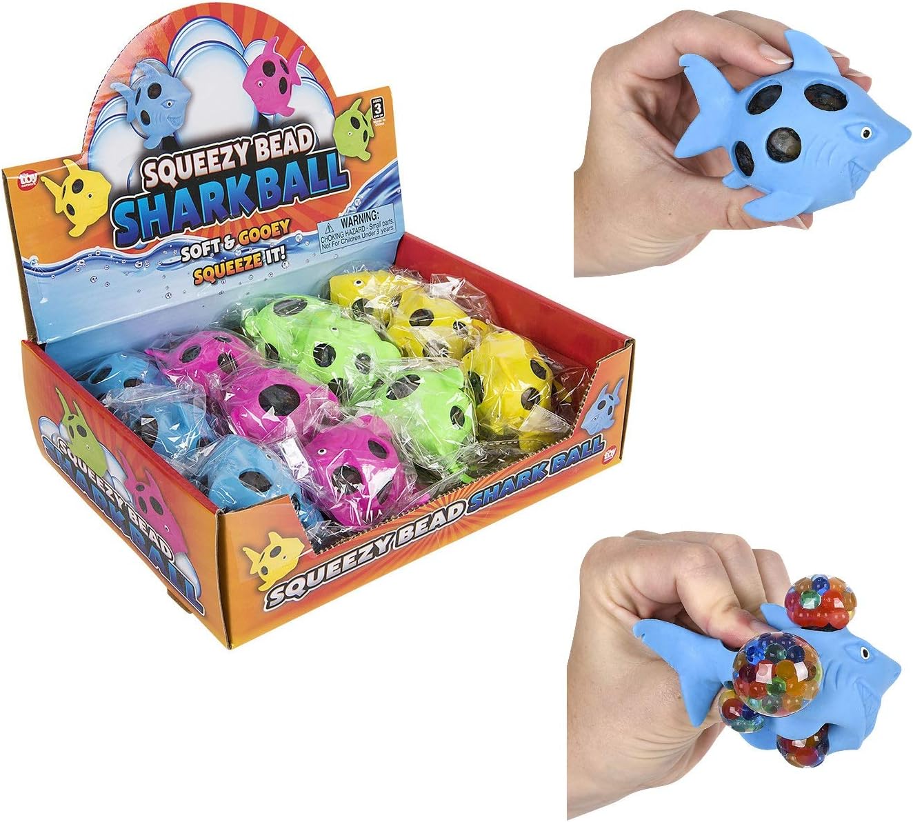 Squeezy Shark Colorful Stress Balls ( Pack) 3.5". Rubber. Come in a Nice Retail Display Box. Relaxable Squeezable Ocean Sea Creatures. (12 Pack (in Display Box))