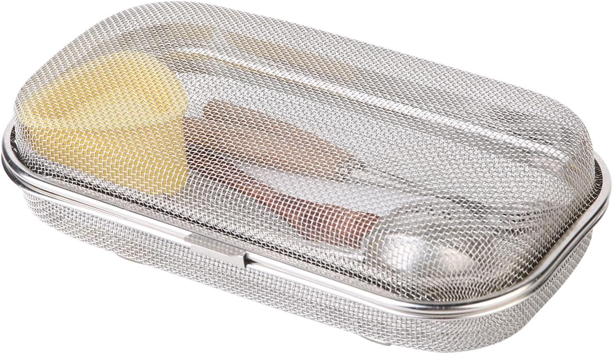 Dishwasher Basket for Small Items, 18/8 Food-Grade Stainless Steel Utensil Organizer with Locking Lid, Dishwasher Safe Holder for Chopsticks, Forks, Spoons, Bottle Parts and Kitchen Tools(Medium)