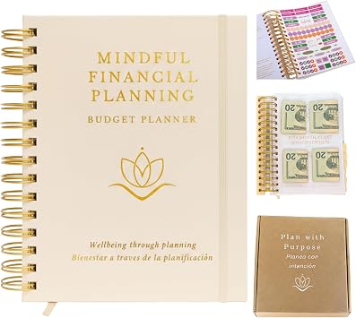 2-in-1 Budget Planner & Money Saving Binder, Undated Financial Planner with Monthly Bill Organizer & Expense Tracker, A5 Wide, Bilingual ES/EN, 12 Transparent Savings Sheets with 48 Cash Pockets.