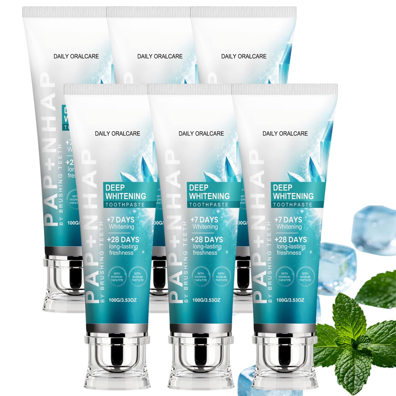 Dentifrice blanchissant à la menthe, pour le jaunissement des dents (6pcs)