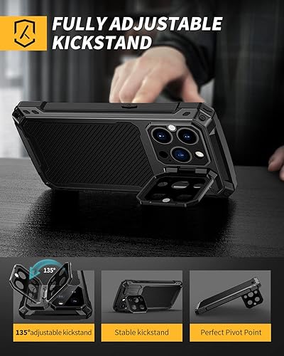 Miniatura 3 de Lanhiem Magnético para iPhone 14 Pro Max Estuche de Metal, Soporte de Cámara Integrado y Protector de Pantalla de Vidrio Cubierta Protectora Militar