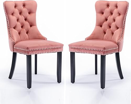 Juego de 2 sillas de comedor modernas para sala de estar, cocina, silla auxiliar con patas de madera maciza, cojín acolchado de terciopelo para