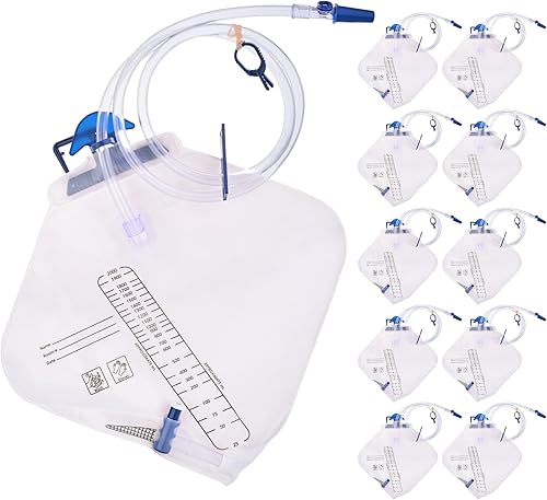 Miniatura 8 de Bolsa de drenaje urinario de 67.6 fl oz, bolsas de catéter para hombres, bolsas de orina grandes con cámara antirreflujo y tubo de drenaje de 48