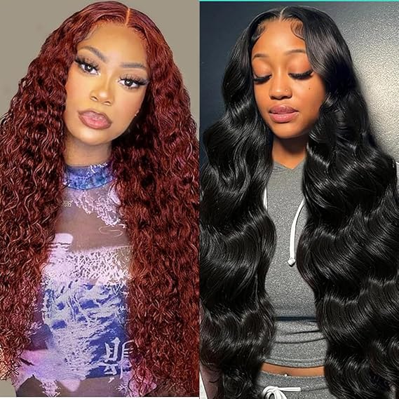 Reddish Brown 13x4 Deep Wave Lace Front Wigs Human Hair 26 Inch+13x6 Body Wave Lace Front Wigs 32 Inch