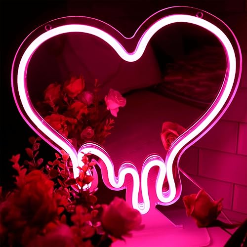 Miniatura 2 de Letreros de neón de corazón fundido para decoración de pared, espejo de maquillaje acrílico con forma de corazón LED que gotea, letreros de neón con