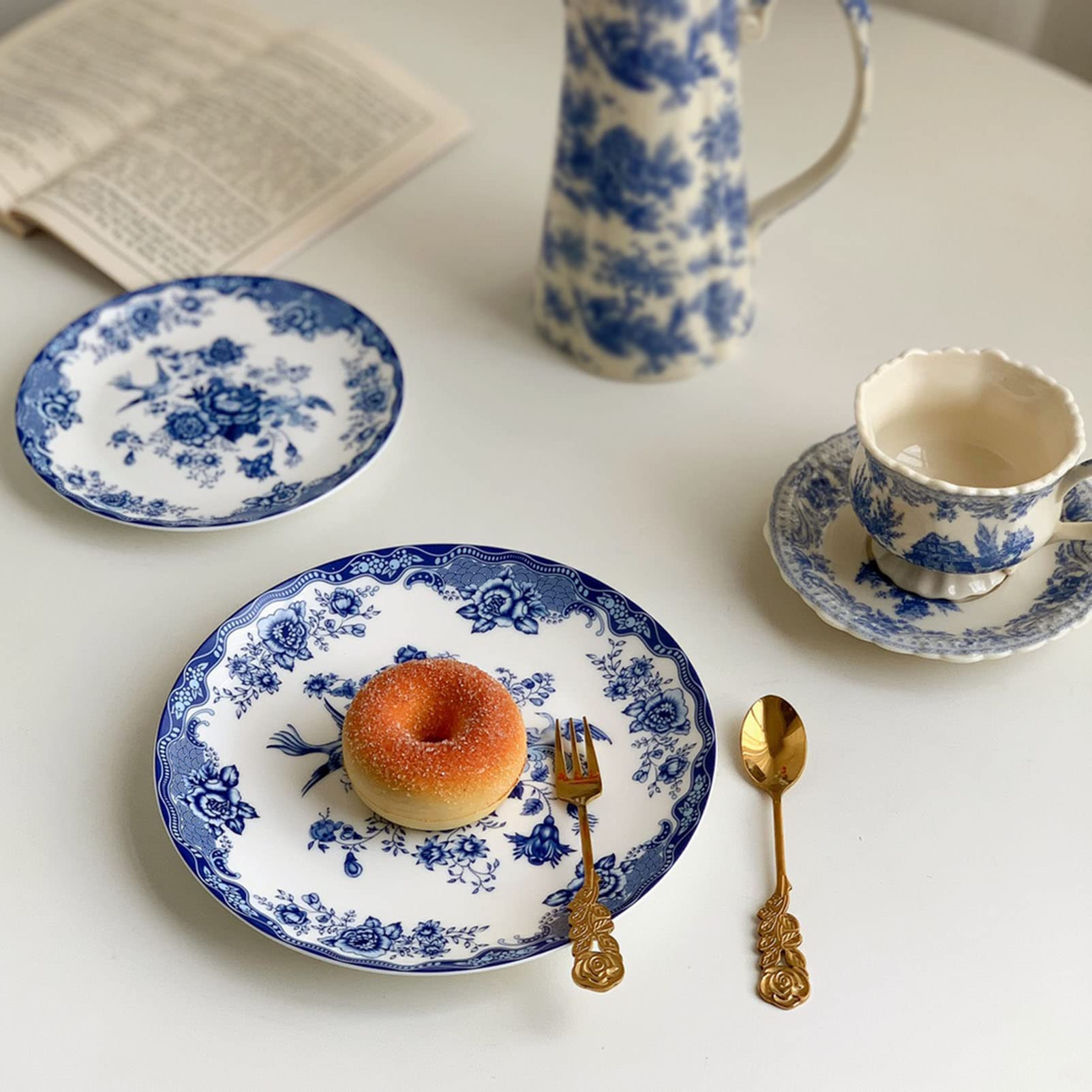 New Bone China zestaw zastawy stołowej na 8-40-częściowy porcelanowy zestaw zastawy stołowej z talerzami obiadowymi, miseczkami sałatkowymi, filiżankami do kawy i spodkami – zestawy okrągłych talerzy