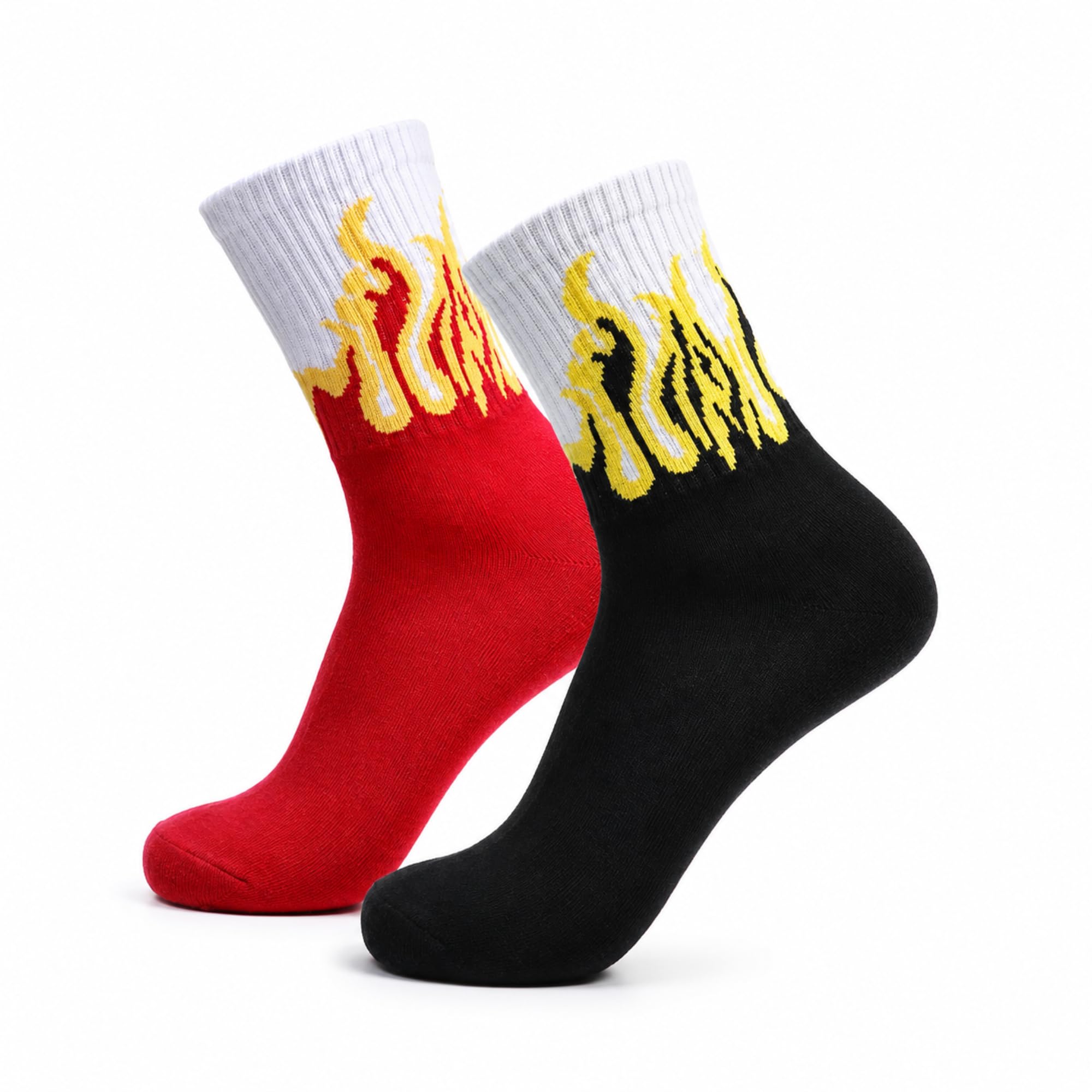 Unisex Flame Design Crew Socks, Black & Red, 15 Inches-image-24