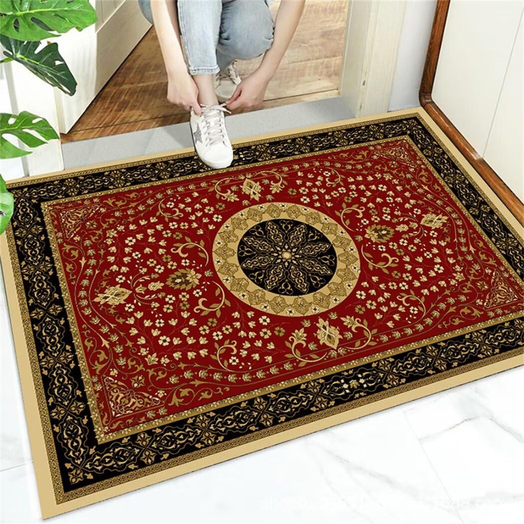 Tapis de salon résistant aux taches et antidérapant motif floral rouge 120x160cm