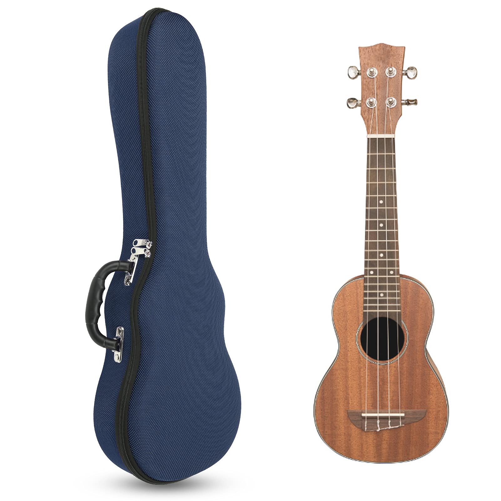 Harter Ukulele-Koffer, Wasserdichte Ukulele-Tasche, 1200D Polyester mit EVA für 23 Zoll 24 Zoll, Doppelreißverschluss, Weiches Futter, Rucksack Zum Tragen für Studenten, Reisen, Üben (23/24