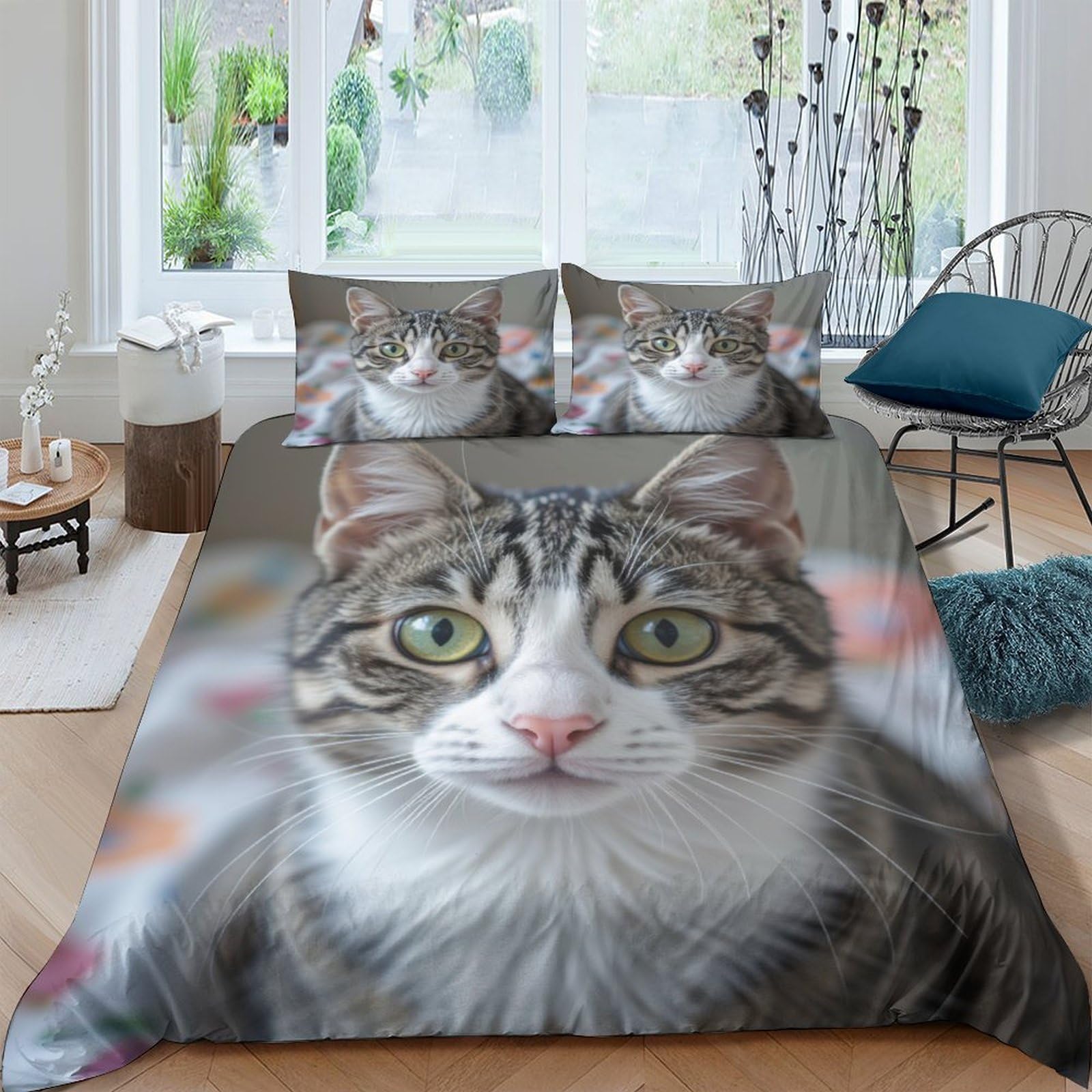 Ctjqhvkz Style-5 3D Printed Tabby Cat Fitted Sheet Microfiber Soft Non-Slip Realistic Cat Face Mattress Cover Bedroom Decor Easy Care Single（135X200cm）