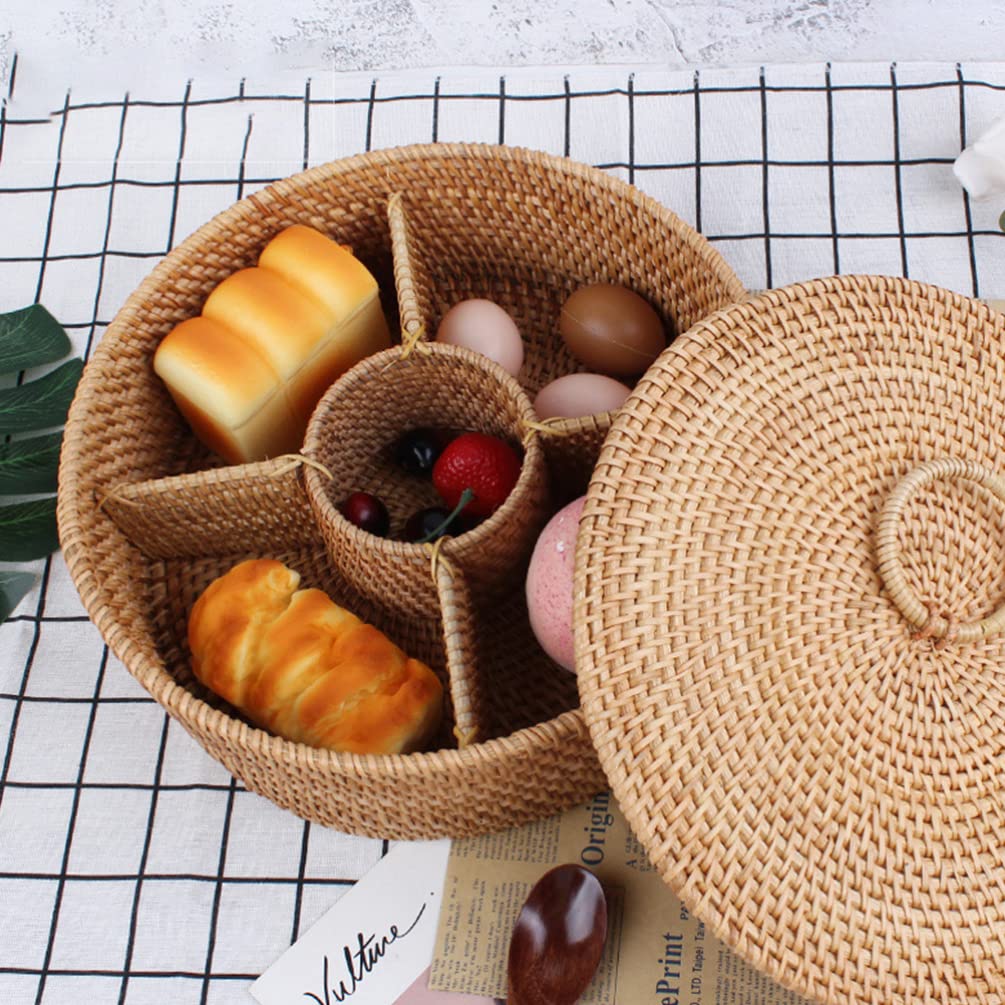 Cabilock Cesto Portaoggetti in Legno Intrecciato Artigianalmente con Coperchio, Design Vintage senza Sbavature, per Conservare Dolci e Snack in Casa