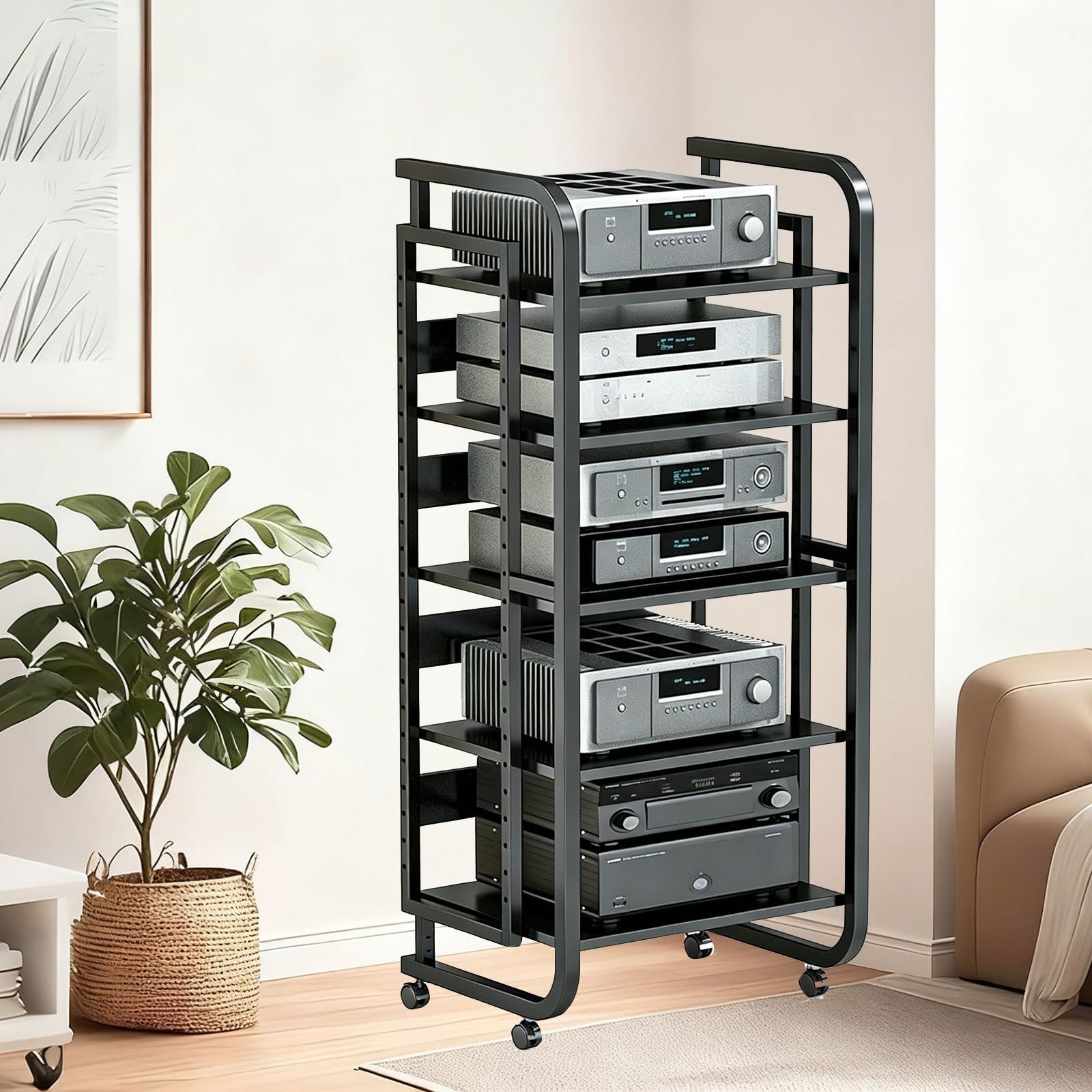Meuble Chaine HiFi à 5 niveaux avec roulettes pour rangement audio-vidéo