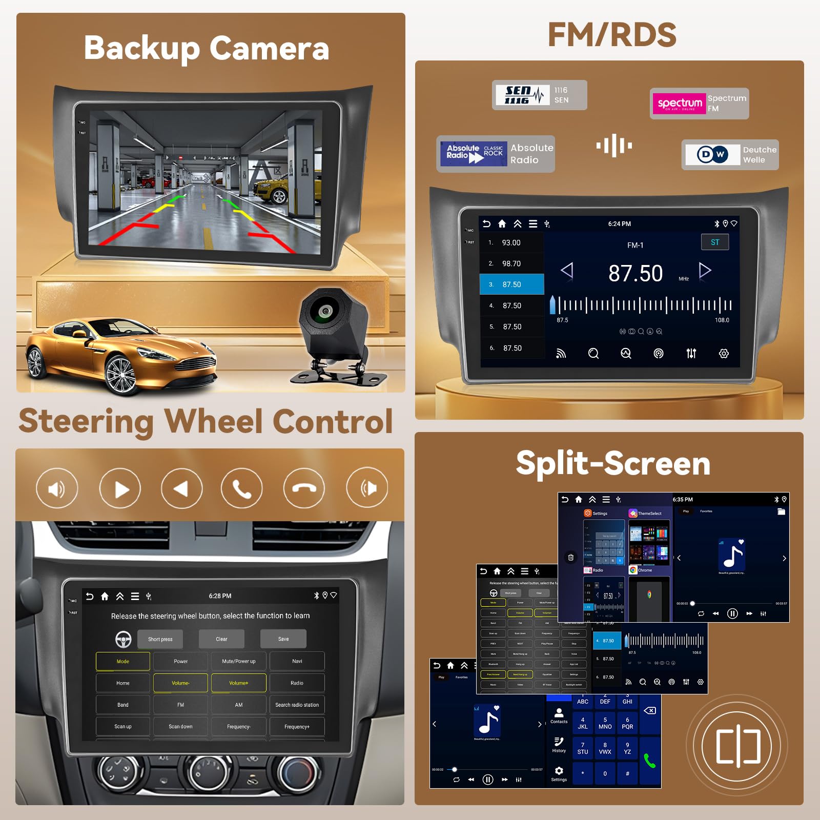 Hikity 4+64GB Radio Coche Android 15 para Nissan Sylphy Sentra B17 2016 con Carplay Android Auto Inalambrico, Incell Pantalla táctil de 10 Pulgadas con Bluetooth/GPS/WiFi/FM/RDS+Cámara Trasera+Mic