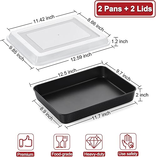 Miniatura 2 de P&P CHEF Juego de moldes para hornear con tapas, 9.7 x 12.5 pulgadas, molde rectangular para hornear pasteles de lasaña y brownie, núcleo de acero