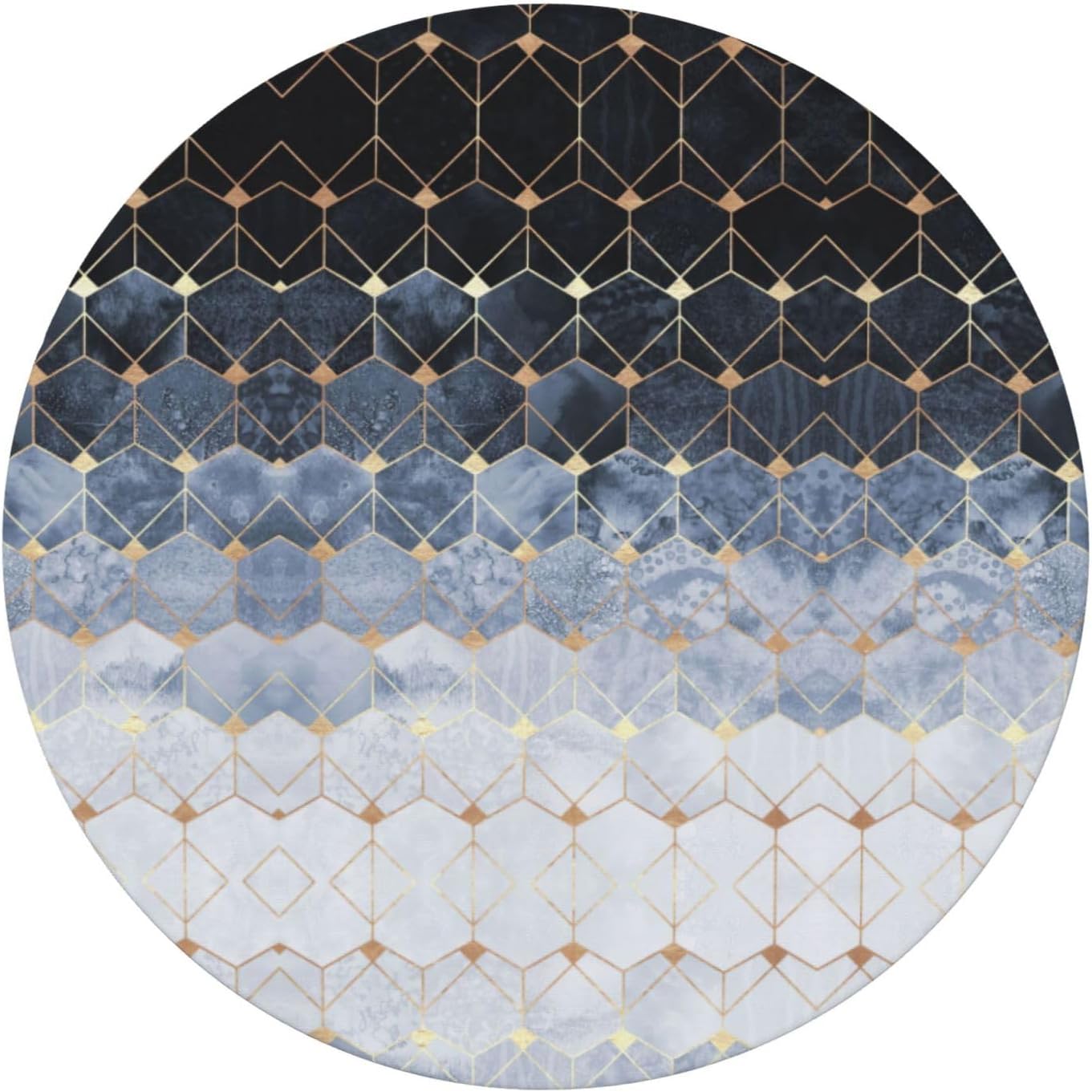Blue Hexagons and Diamonds Print Outdoor Patio Kitchen Decor Supplies Wipeable Round Table Cloth for Indoor Outdoor