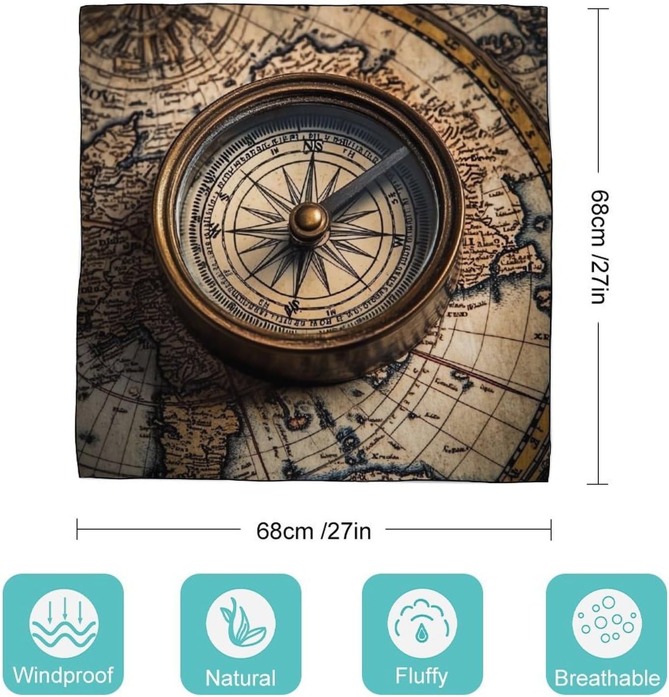 Nautical World Map Ocean Map Bandana Fashion Head Scarf Square Silk Scarf Print Neck Hair Scarfs for Women Men Gifts