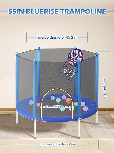 Miniatura 5 de BLUERISE Trampoline 55IN 6FT 8FT 10FT 12FT 14FT Toddler Trampoline with Enclosure Net Easy to Assemble Kids Trampoline Indoor Recreational
