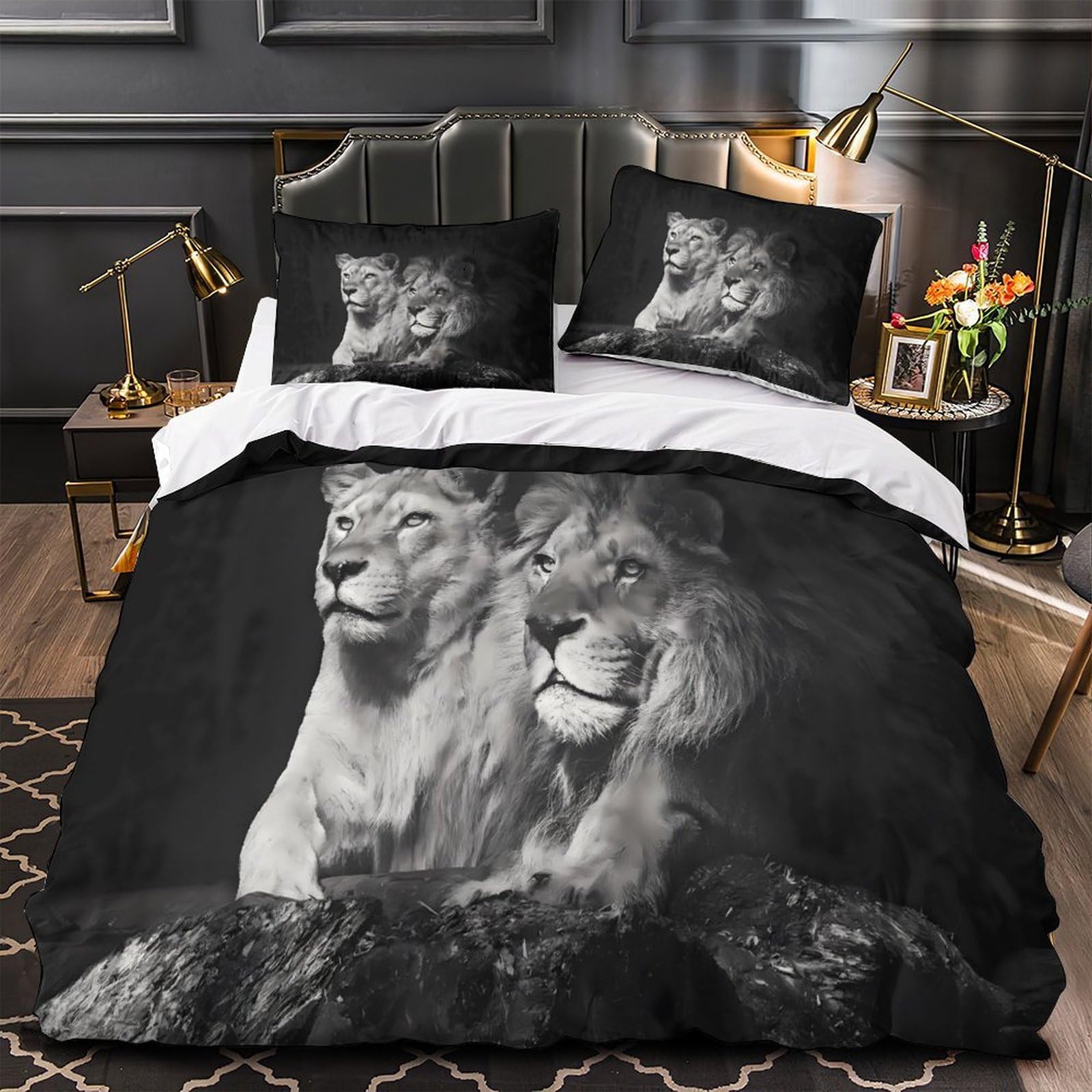 Housse de couette photographie lions pour une déco de chambre sauvage ado