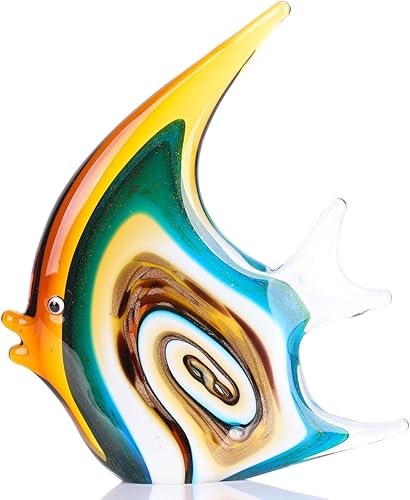 XMGZQ lown Estatua de peces coloridos de cristal, decoración de cristal azul, arte moderno de cristal decorativo de pescado, en estante, oficina,