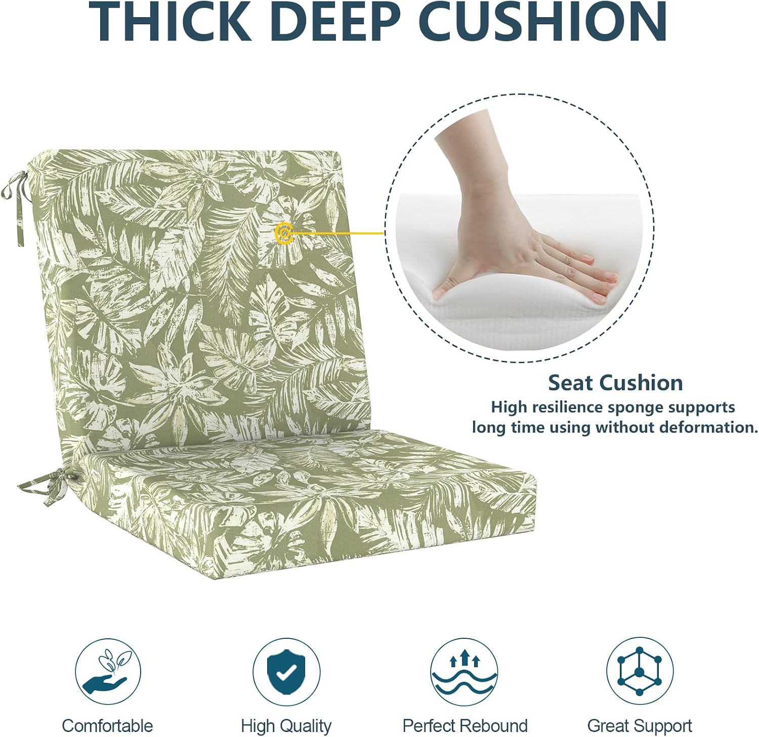 DYTXIII Outdoor Midback Chair Cushions Set of 2-20"x17" Water Repellent & Fade-Resistant Patio Seat Cushions with High-Resiliency Foam, Non-Slip Ties for Dining, Balcony Furniture-Tropical Green