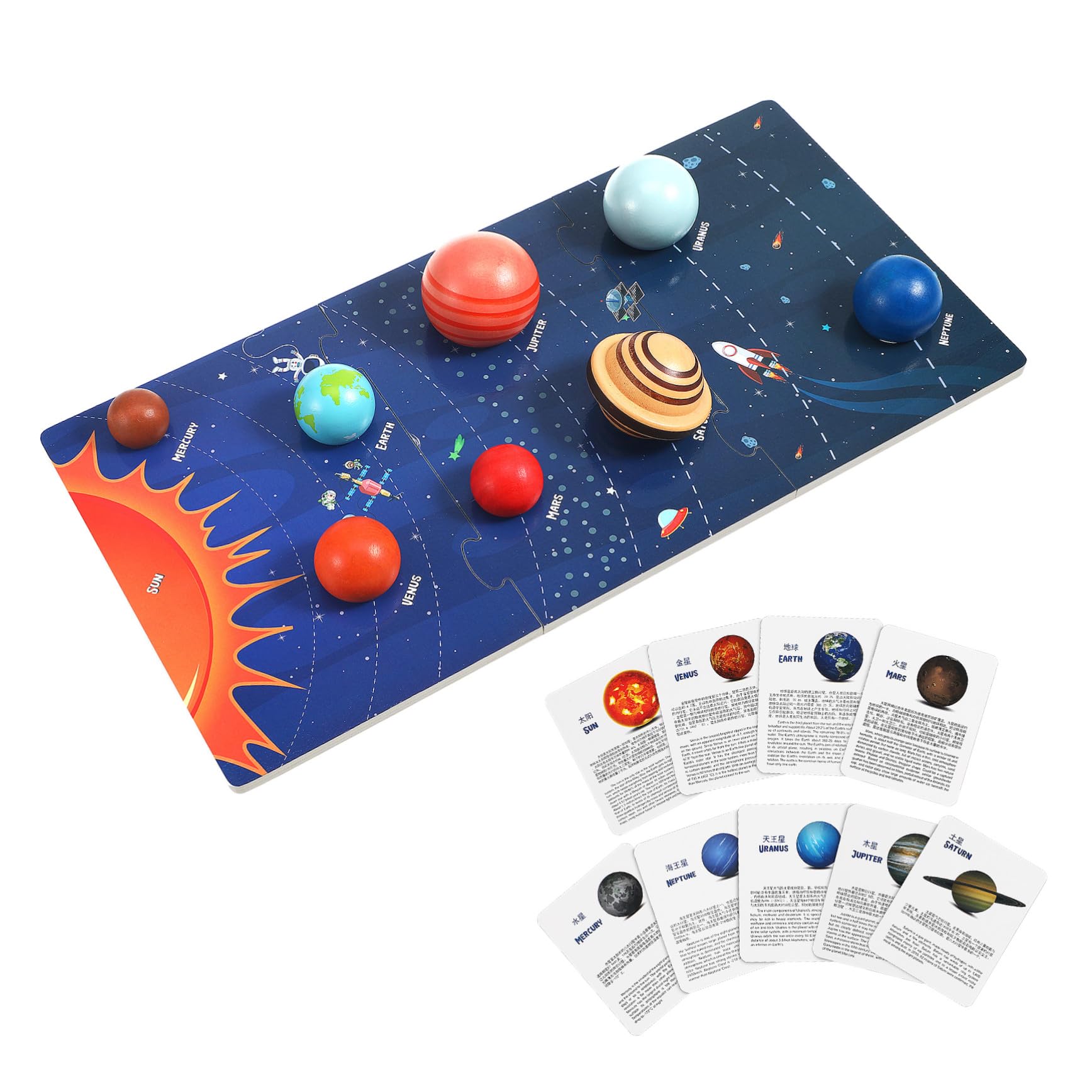 ORFOFE Puzzle Didattico in Legno 8 Pianeti Del Cosmo Per Bambini Sopra i 3 Anni, Giocattolo Spaziale Educativo Resistente Per Gioco e Apprendimento